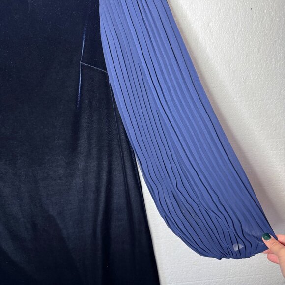 Eliza J Womens Size 8 Blue Velvet Cocktail Dress Pleated Chiffon Sleeves Holiday - Picture 6 of 16